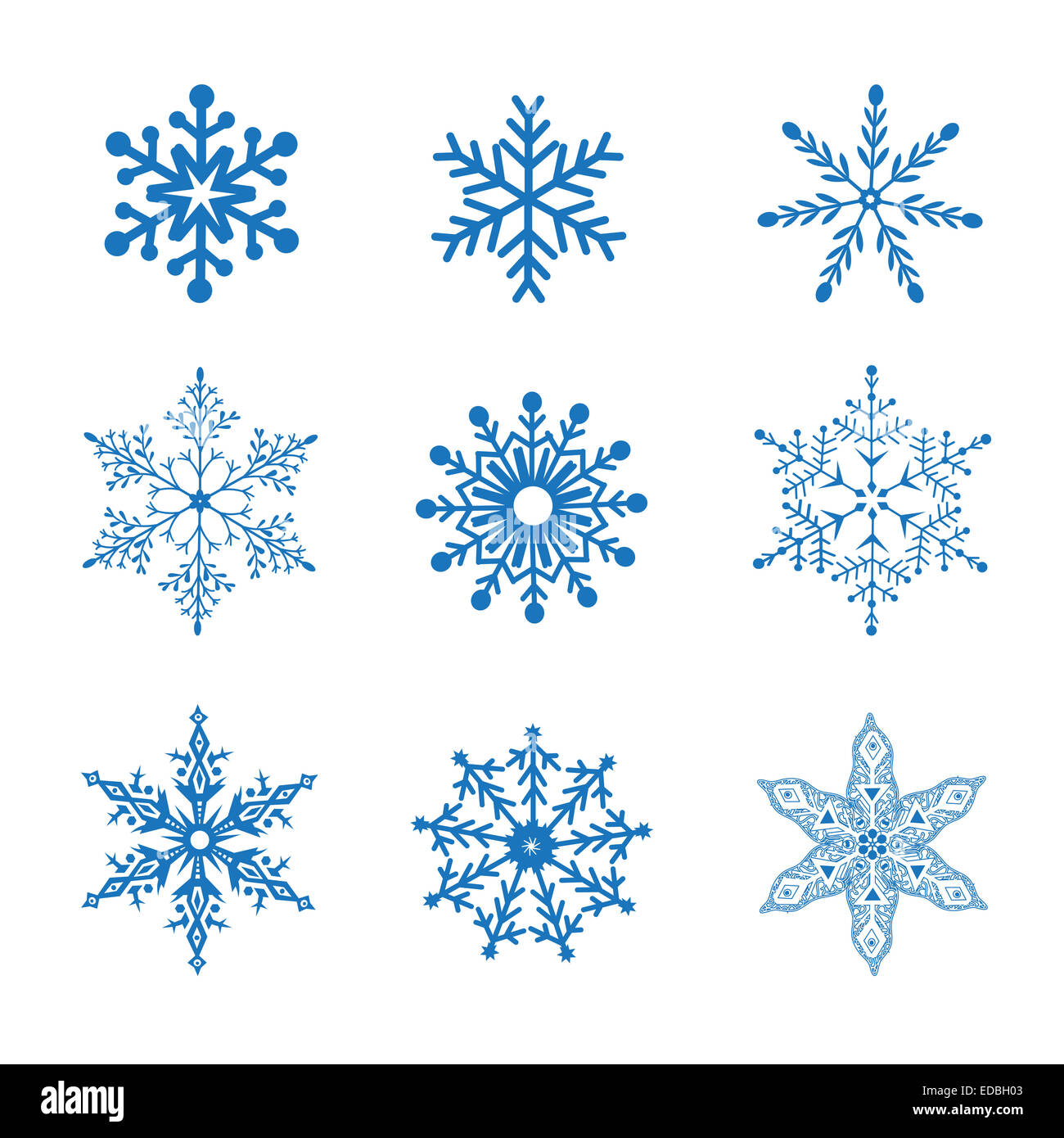 graphic set of vector blue snowflakes on a white background Stock Photo ...