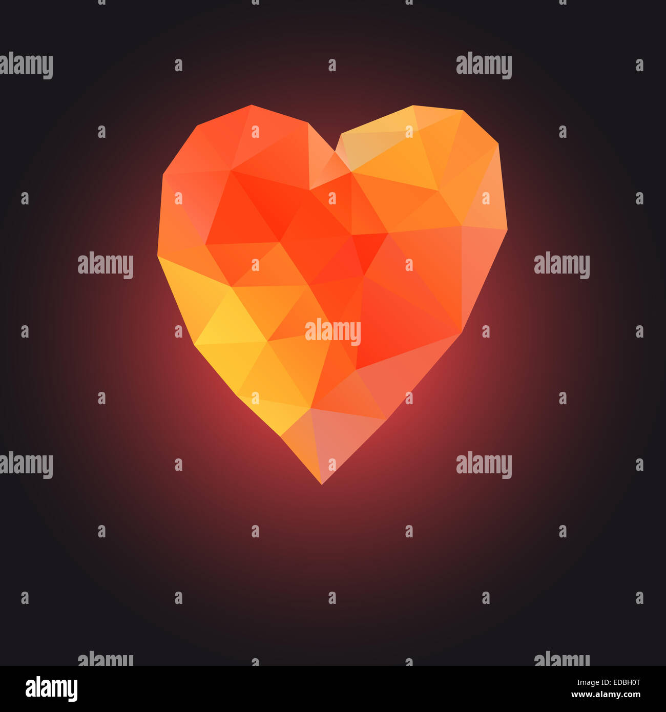 symbol of triangles in love heart on a black background Stock Photo