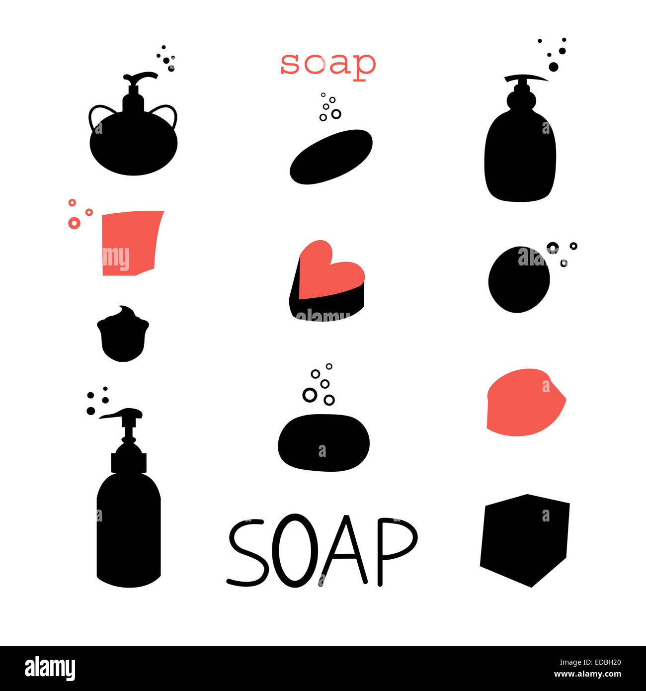 set of graphical icons of different soaps on a white background Stock Photo