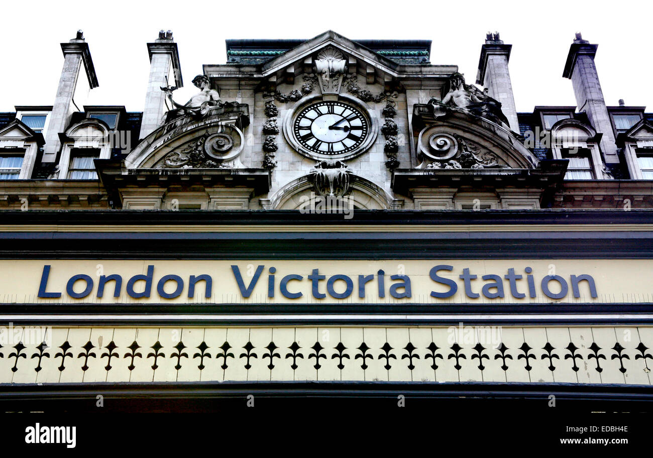 The London Victoria Station reflecting the victorian architecture Stock Photo
