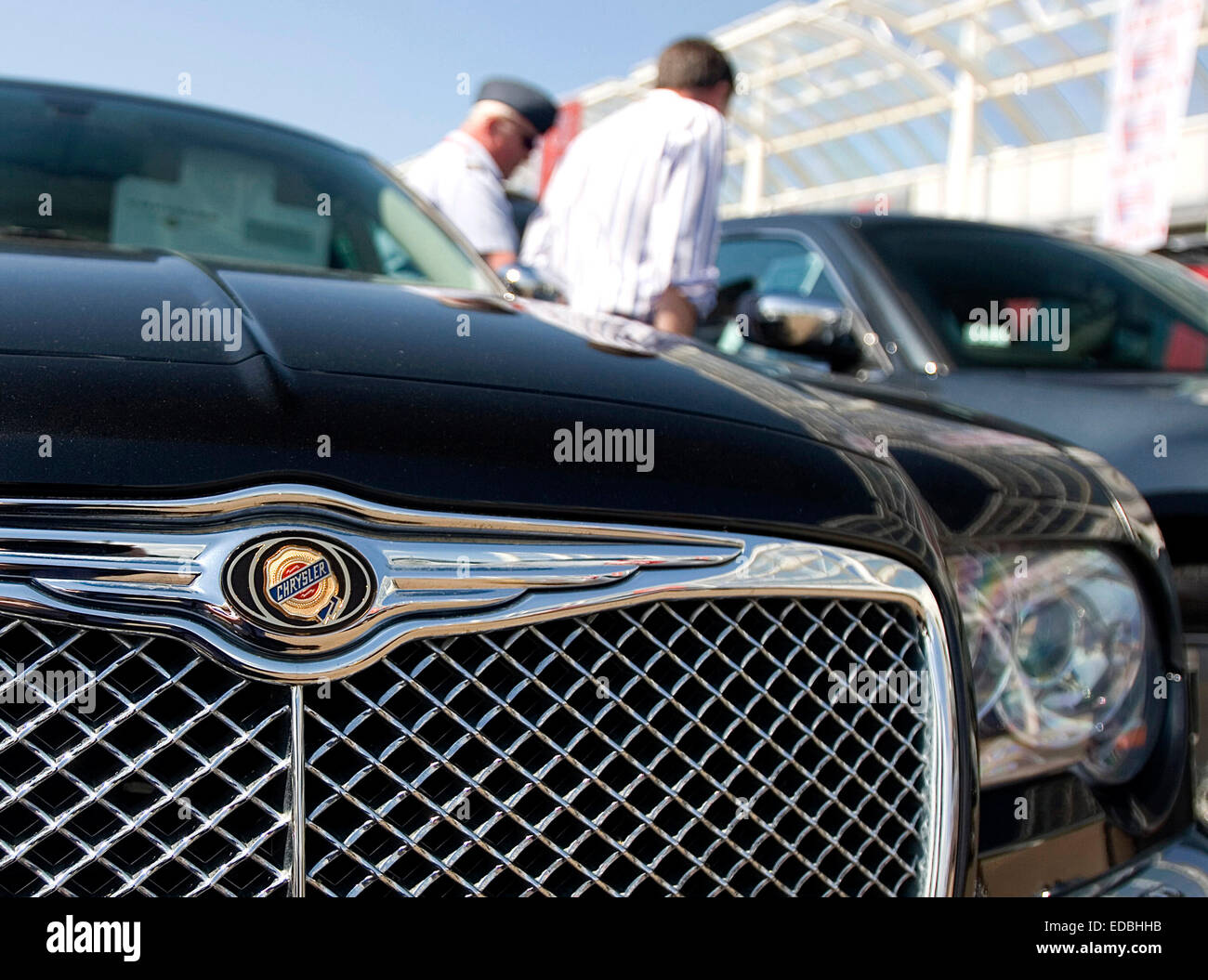 Illustrative image of Chrysler cars for sale at a Cambridge dealership. Stock Photo