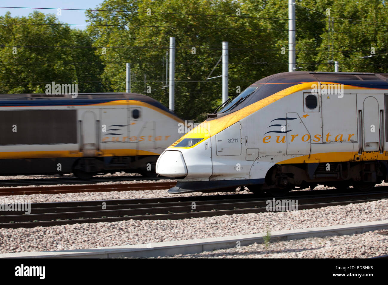 Two Eurostar trains at King's Cross International Station. Stock Photo