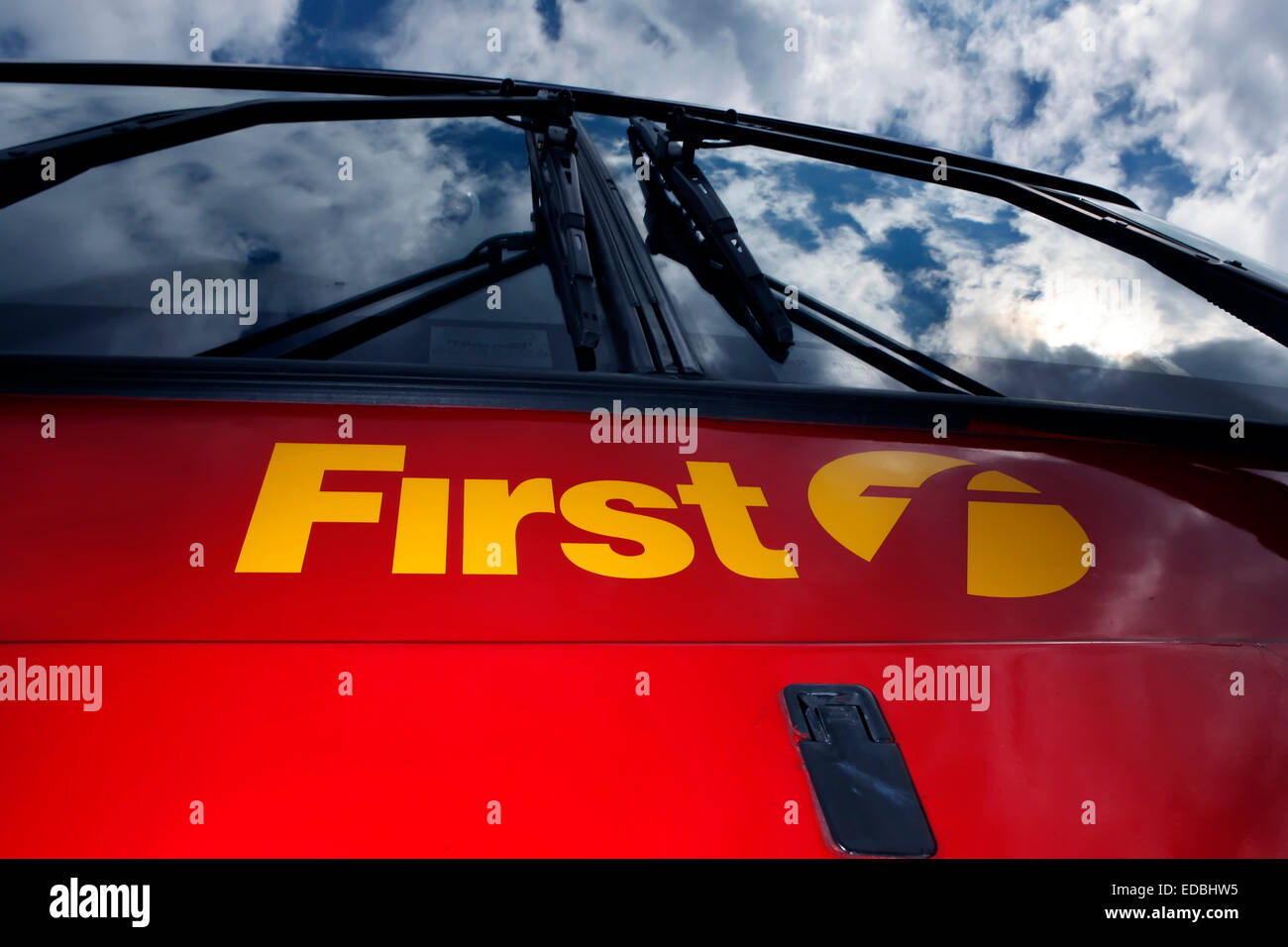 Illustrative image of a Frist Group branded bus. Stock Photo
