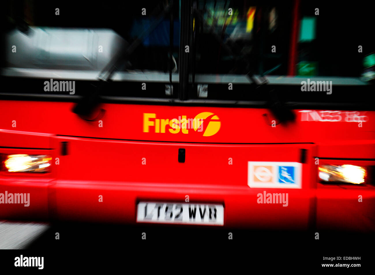 First group bus at Liverpool Street station, London. Stock Photo
