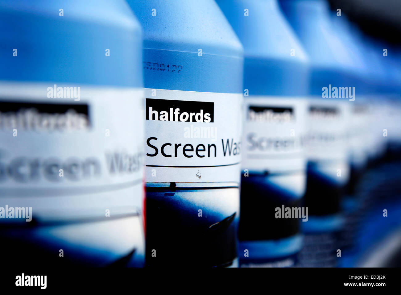 Bottles of Halfords screen wash fluids. Stock Photo