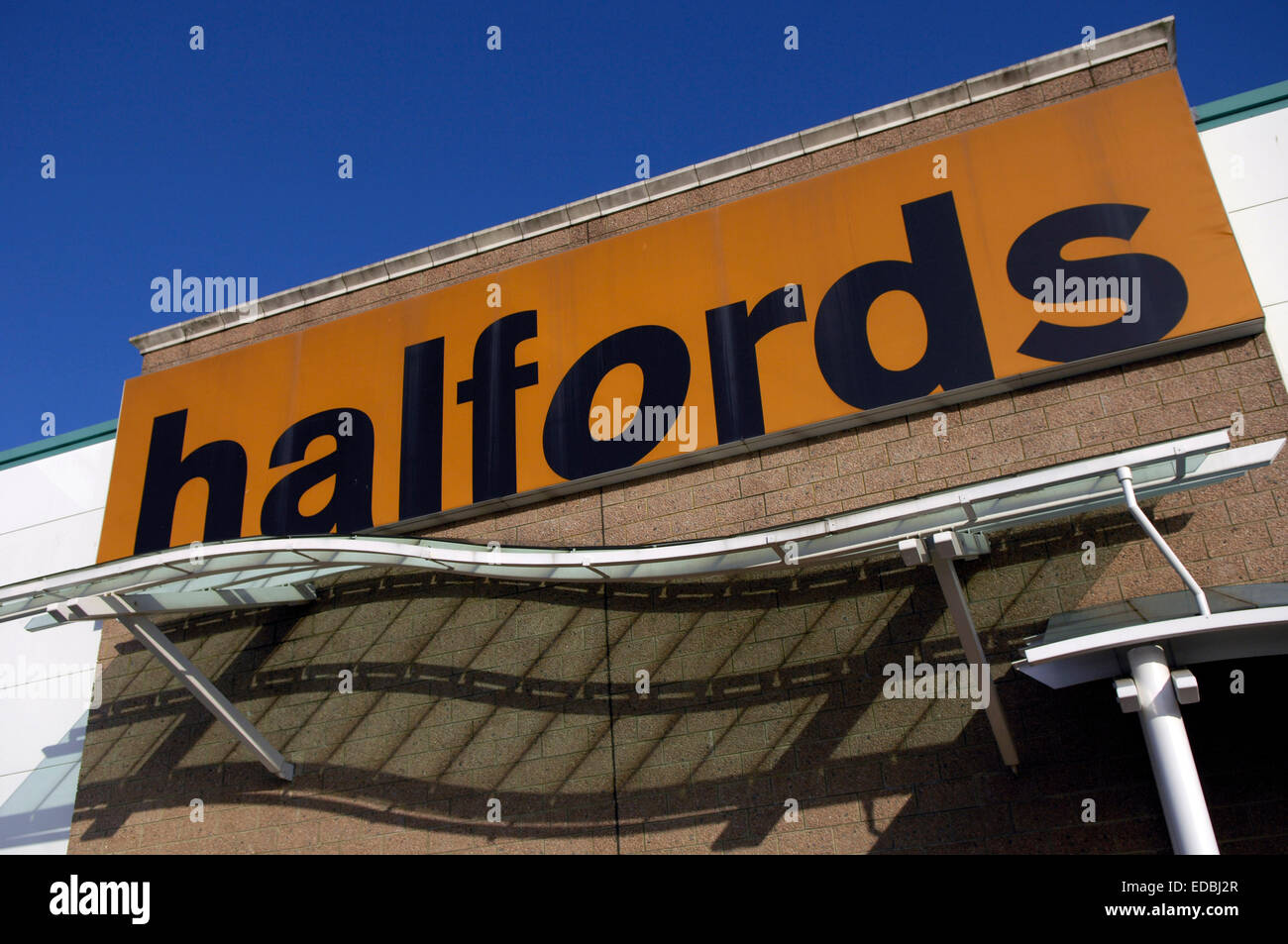 Exterior of a Halfords store in London. Stock Photo