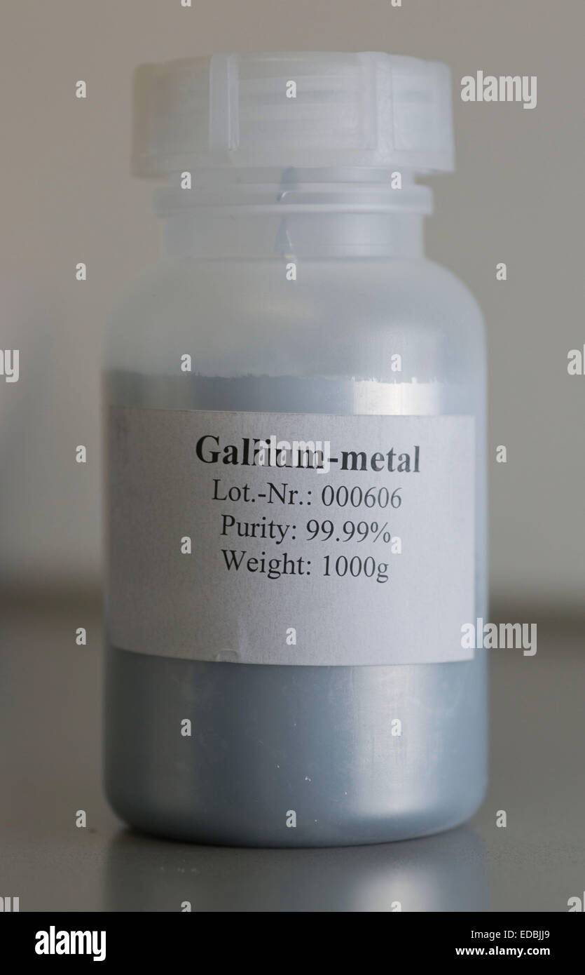 A bottle containing gallium is ppictured at the Tradium GmbH in Frankfurt, Germany, Nov.5, 2012. The metal is mainly used in the semiconductor industry. Tradium is considered one of Europe's biggest traders  in technology metals and rare earths. Photo: Fra Stock Photo