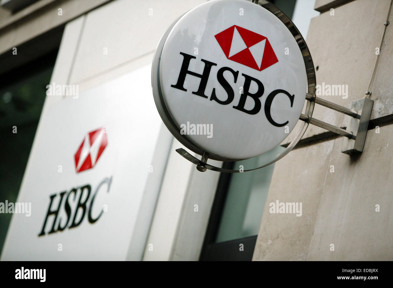 Signage outside a HSBC branch in Central London. Stock Photo
