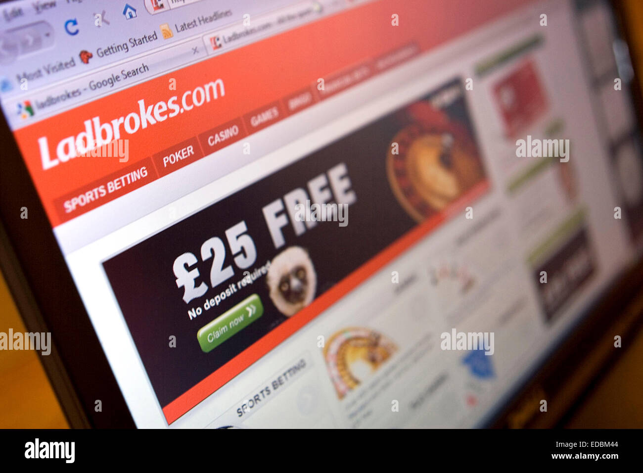 Illustrative image of Ladbrokes.com online betting site. Stock Photo