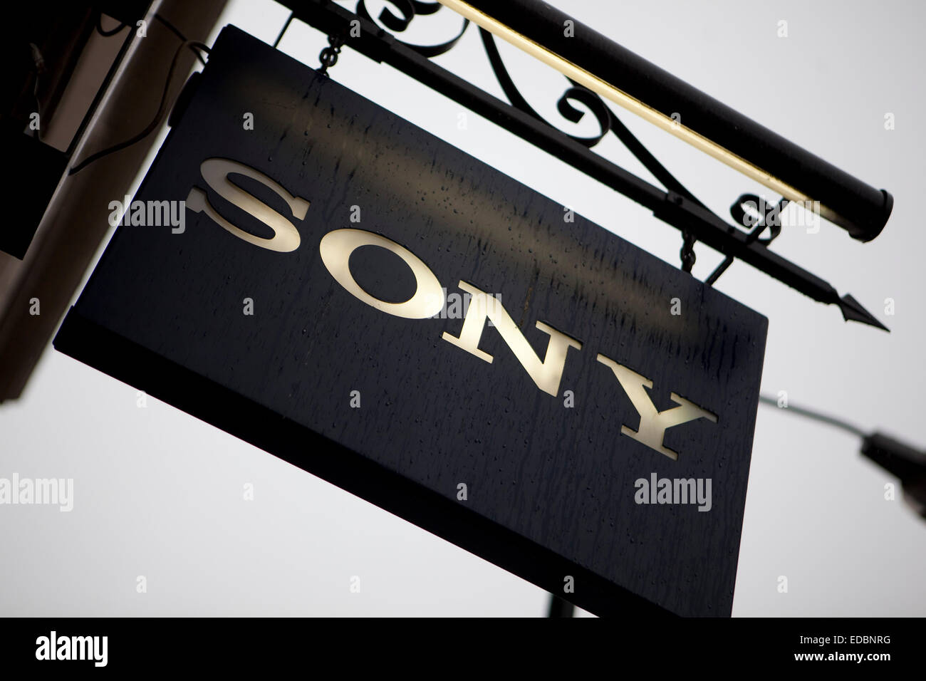 External shot of a Sony centre shop sign. Stock Photo