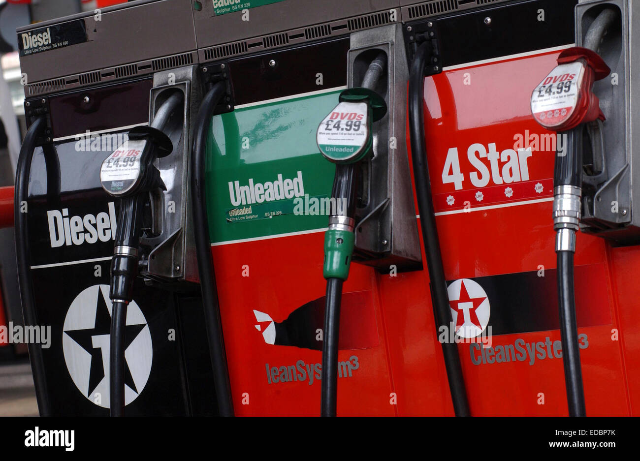 Texaco branded petrol pumps at a garage in London. Stock Photo