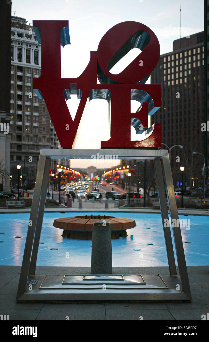Philadelphia, PA, , Robert Indiana's love sculpture presiding over Love Park. Stock Photo