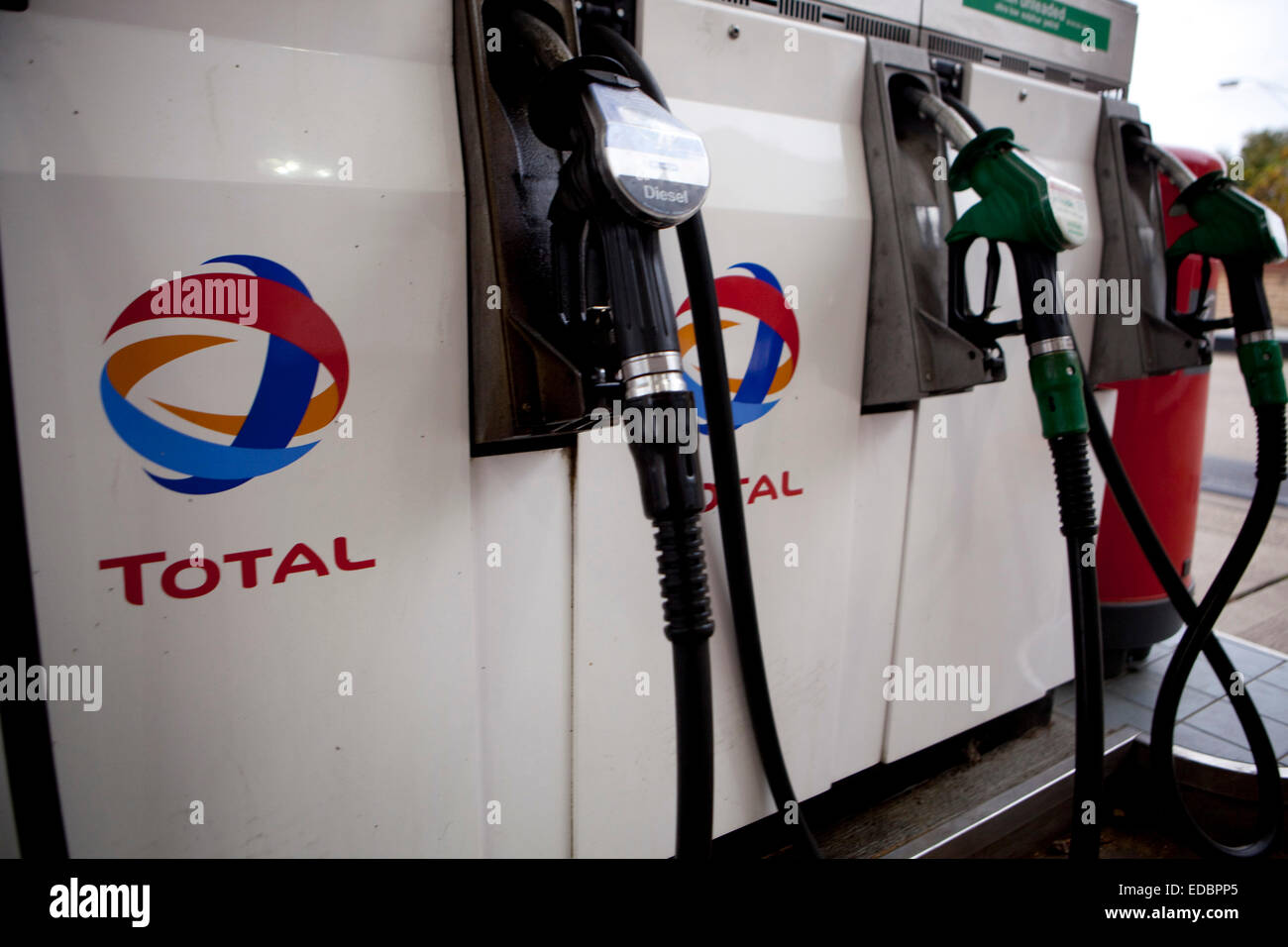 Petrol pumps at a Total garage. Stock Photo