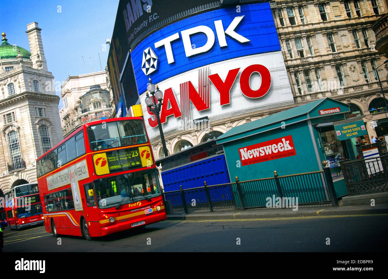 A buss traveling through central London. Stock Photo