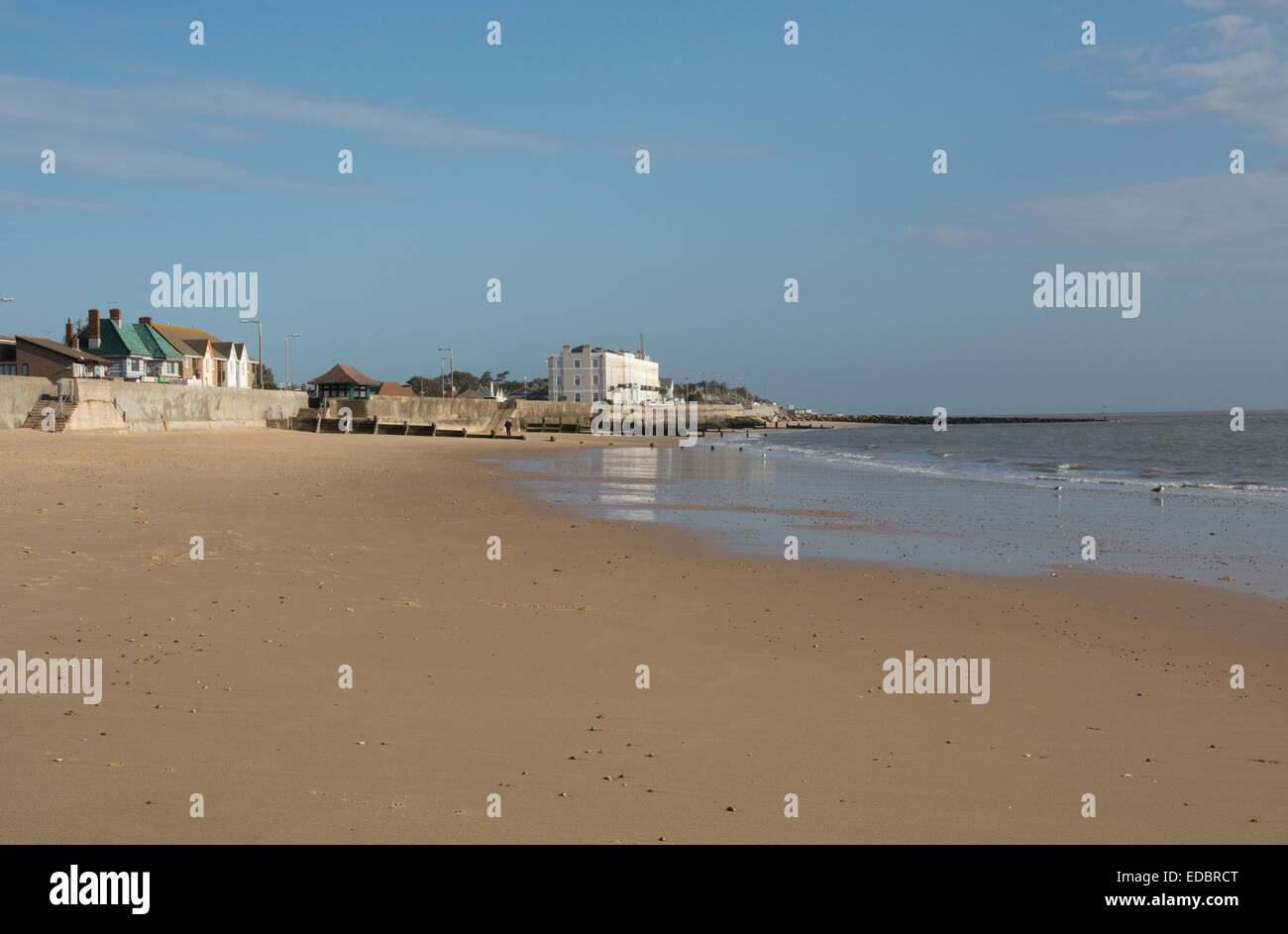 A sunny winters day at WaltonontheNaze in Essex. The beach is