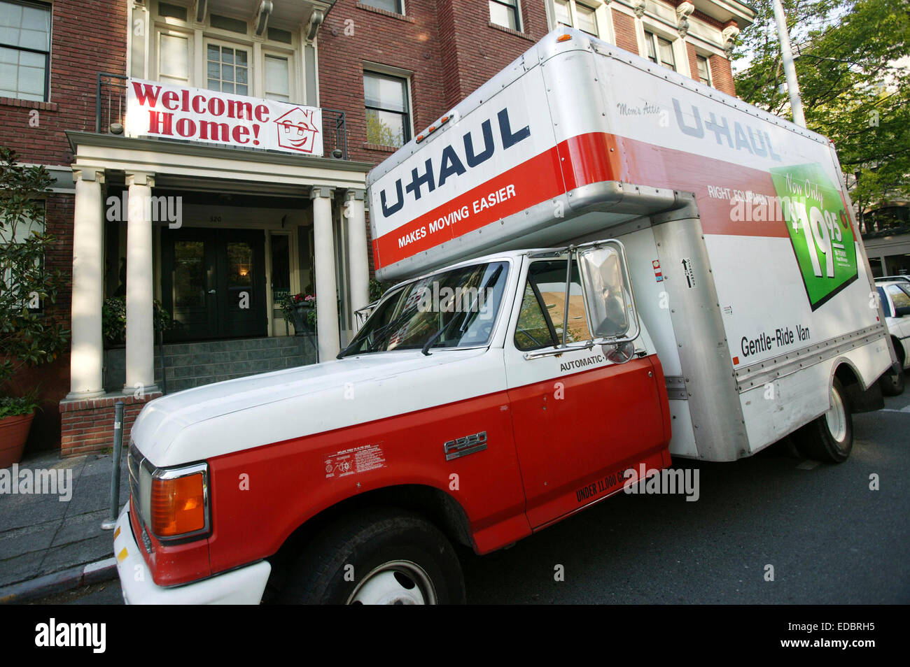 Seattle, WA. A U-Haul van outside some apartments. Stock Photo