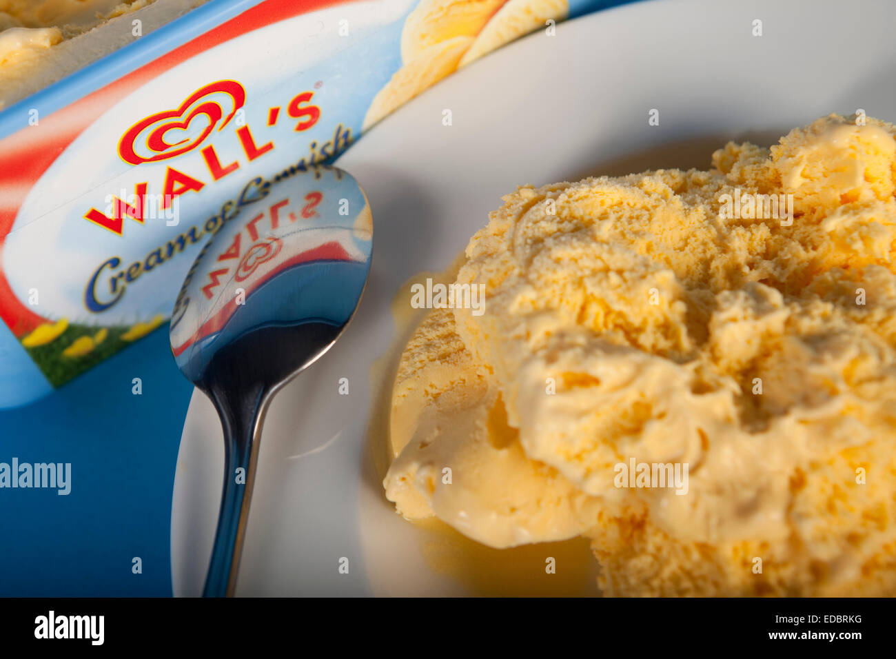 Illustrative image of Walls Cream of Cornish, soft scoop ice-cream. A Unilever brand. Stock Photo