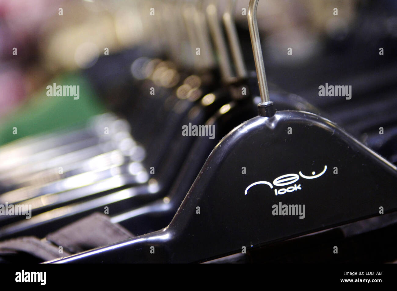 Clothes hangers, in New Look's Flagship store on Oxford Street, London. Stock Photo