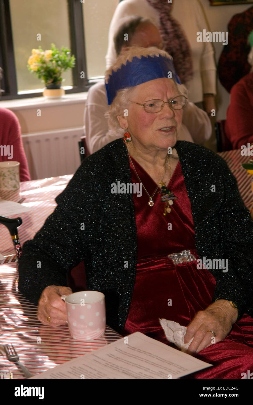 Elderly at day centre at Christmas, Liphook, Hampshire, UK. Stock Photo