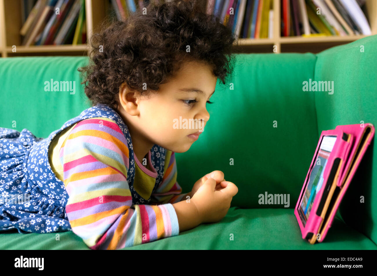 Toddler Using an Ipad at Home Stock Photo Alamy