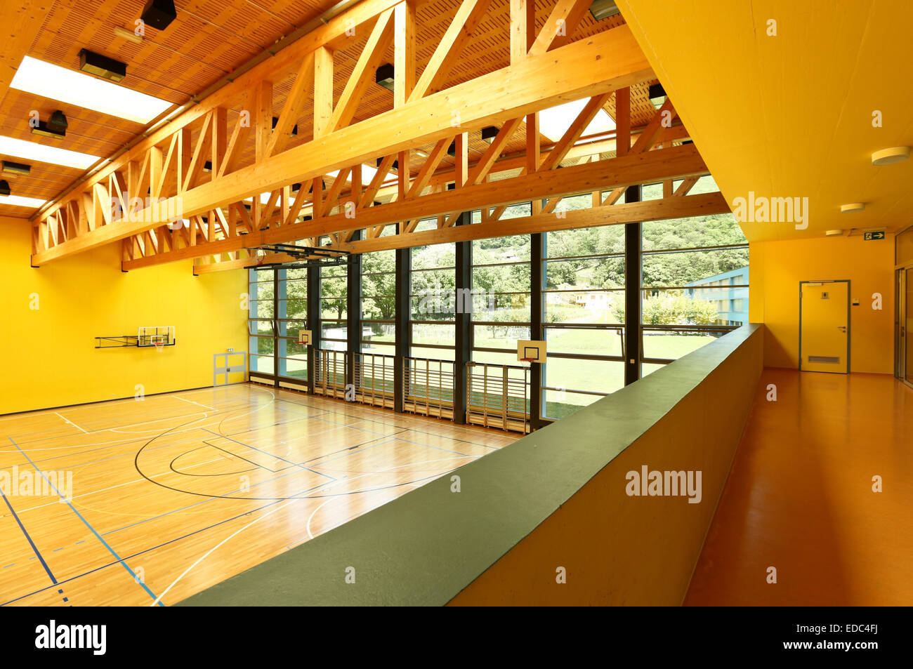public school, interior wide gym Stock Photo