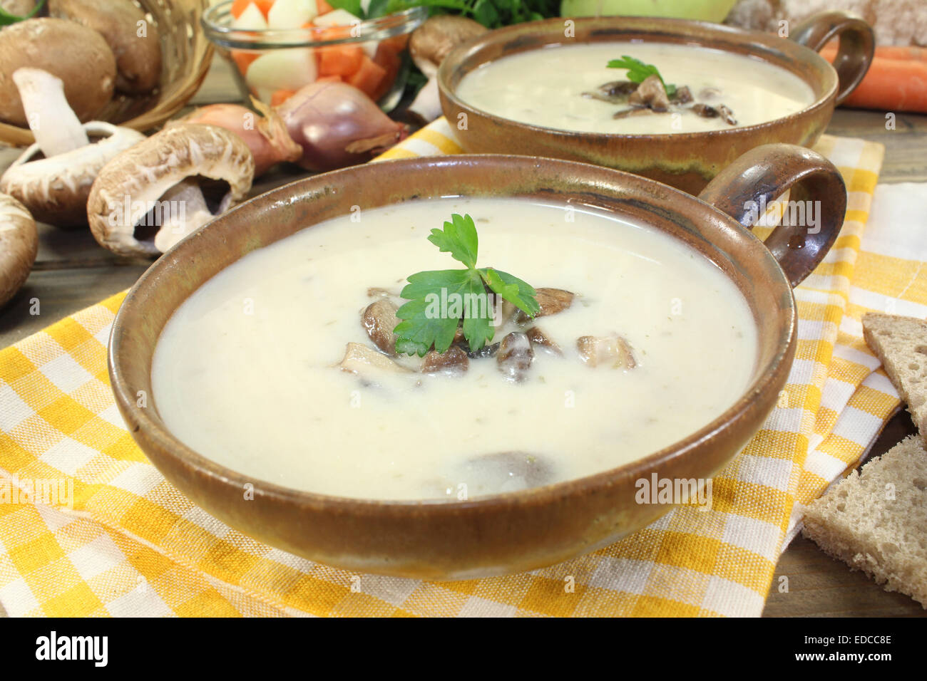a veal soup with mushroom deposit Stock Photo