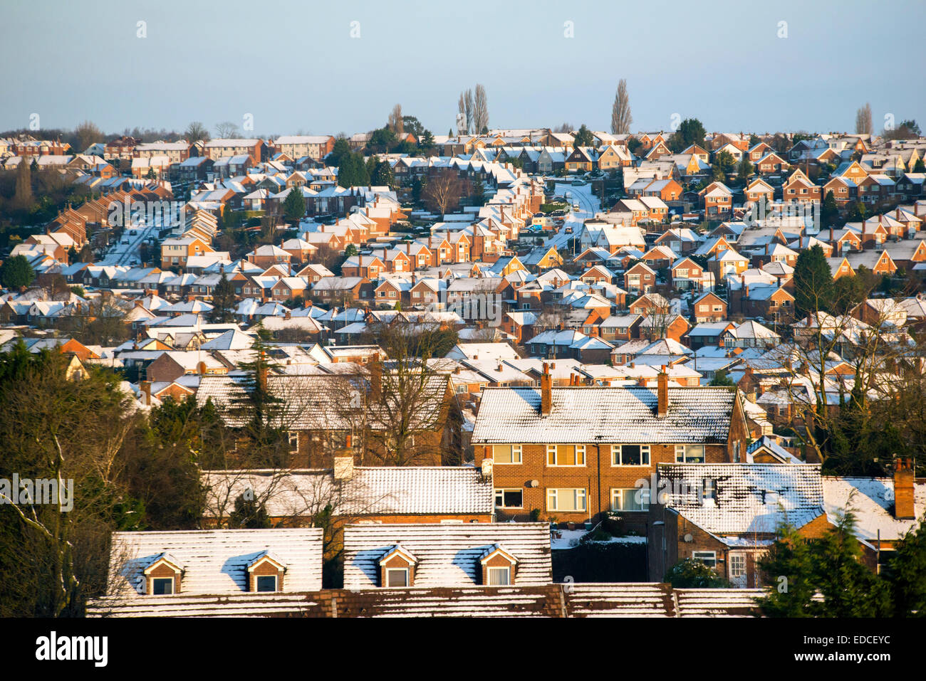 Snow covered rooftops in Carlton, Gedling and Mapperley, Nottingham