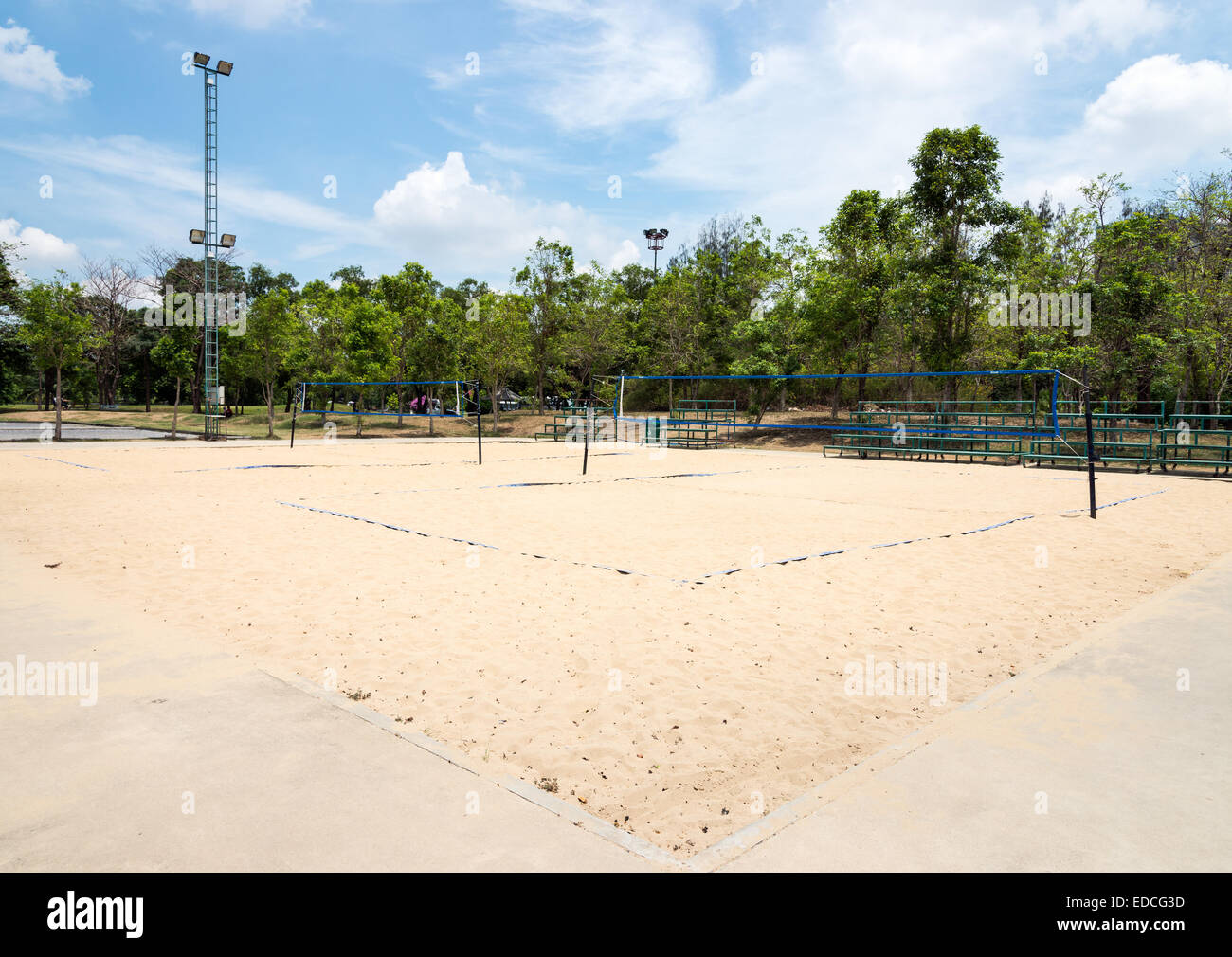 Beach volleyball field in the urban park. Stock Photo