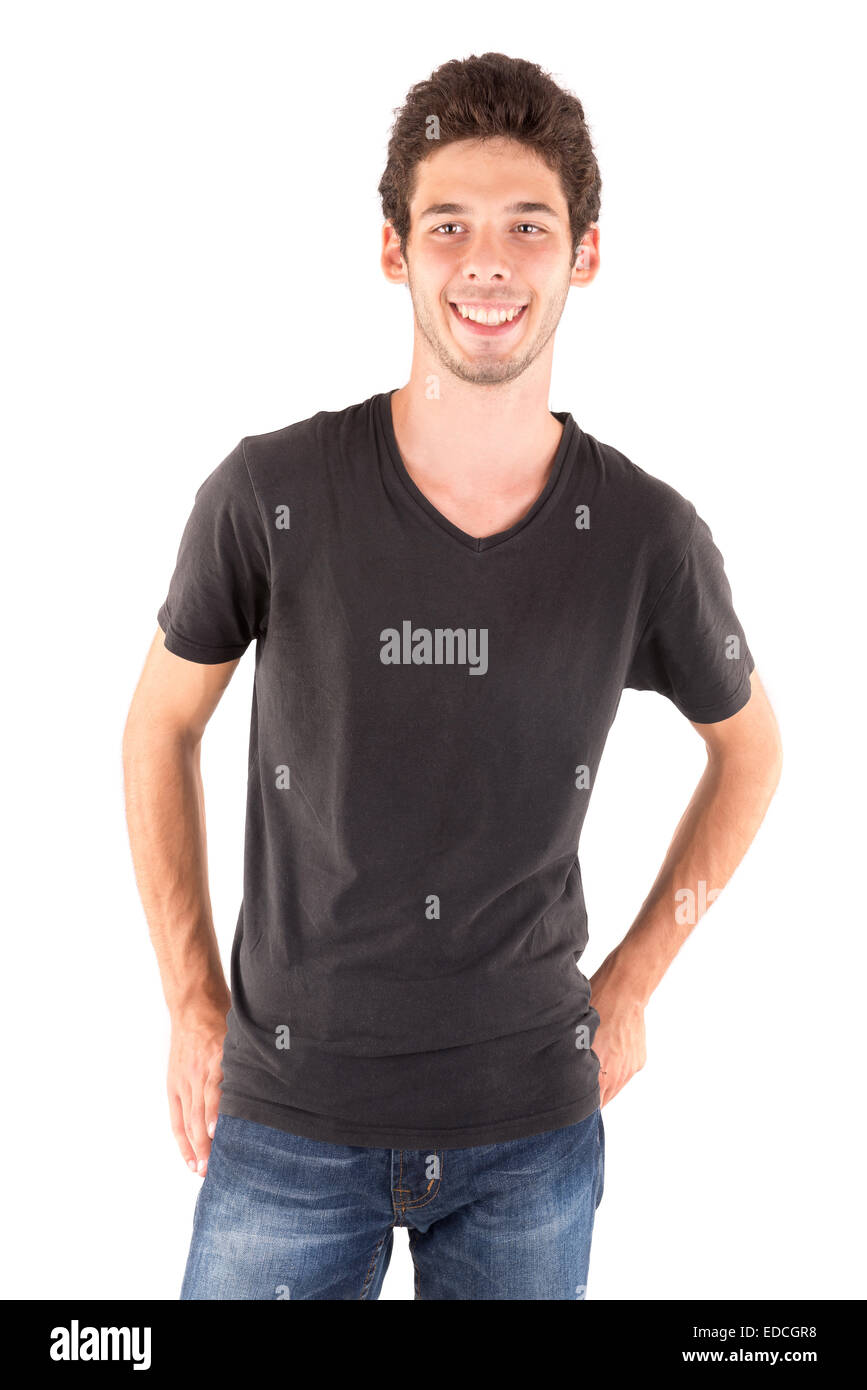 Happy young casual man posing isolated in white Stock Photo - Alamy