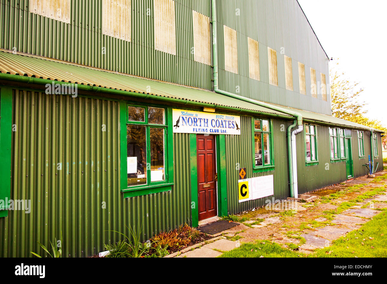 North Coates flying club building sign front entrance Lincolnshire UK England Stock Photo
