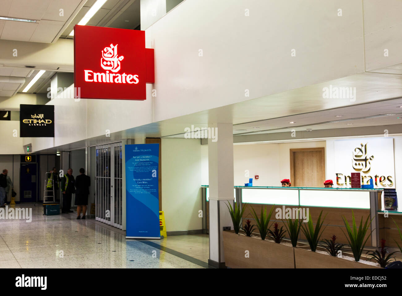 Emirates airways airline booking desk at Manchester airport sales staff