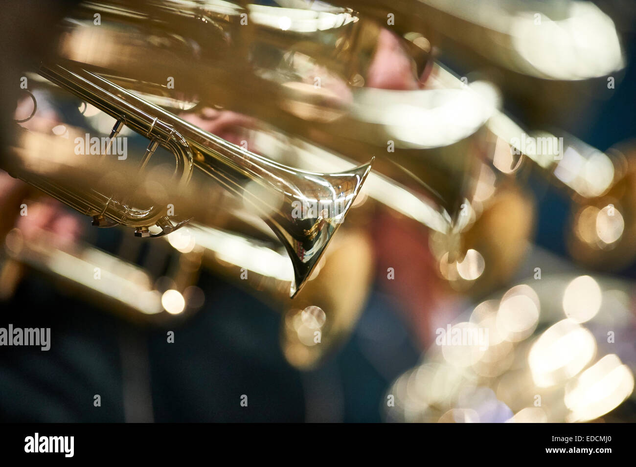 brass trumpets in shallow focus Stock Photo