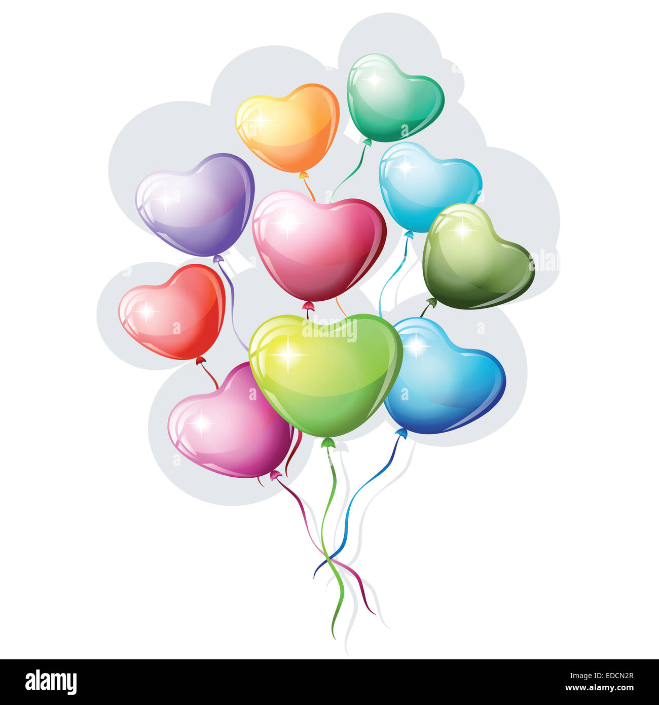Heart shaped colorful balloons with their shadow on white background ...