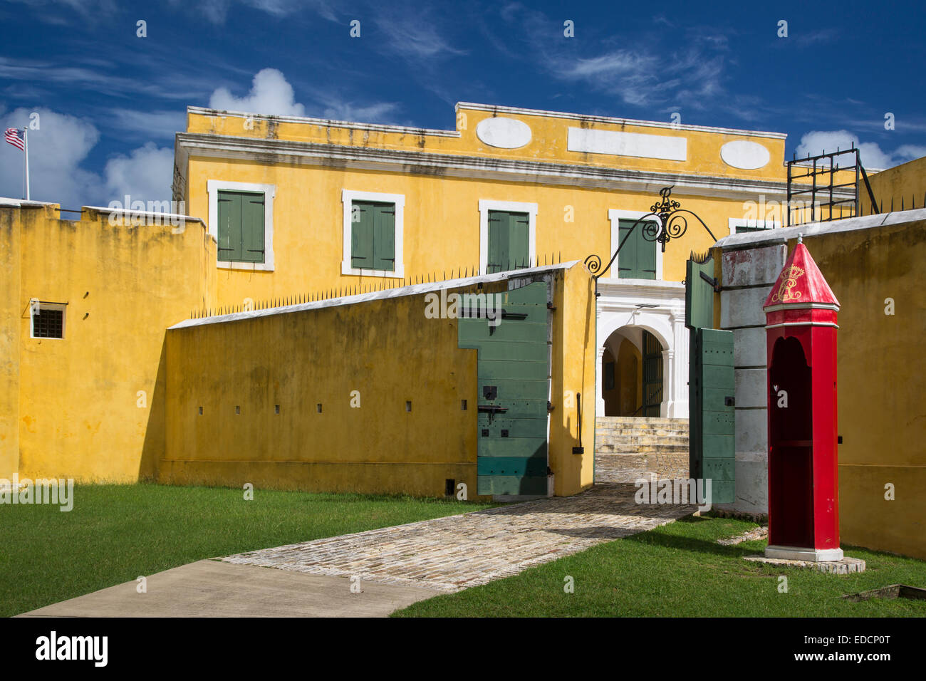 Entry gate to Fort Christiansvaern, Christiansted, St Croix, US Virgin Islands, West Indies Stock Photo