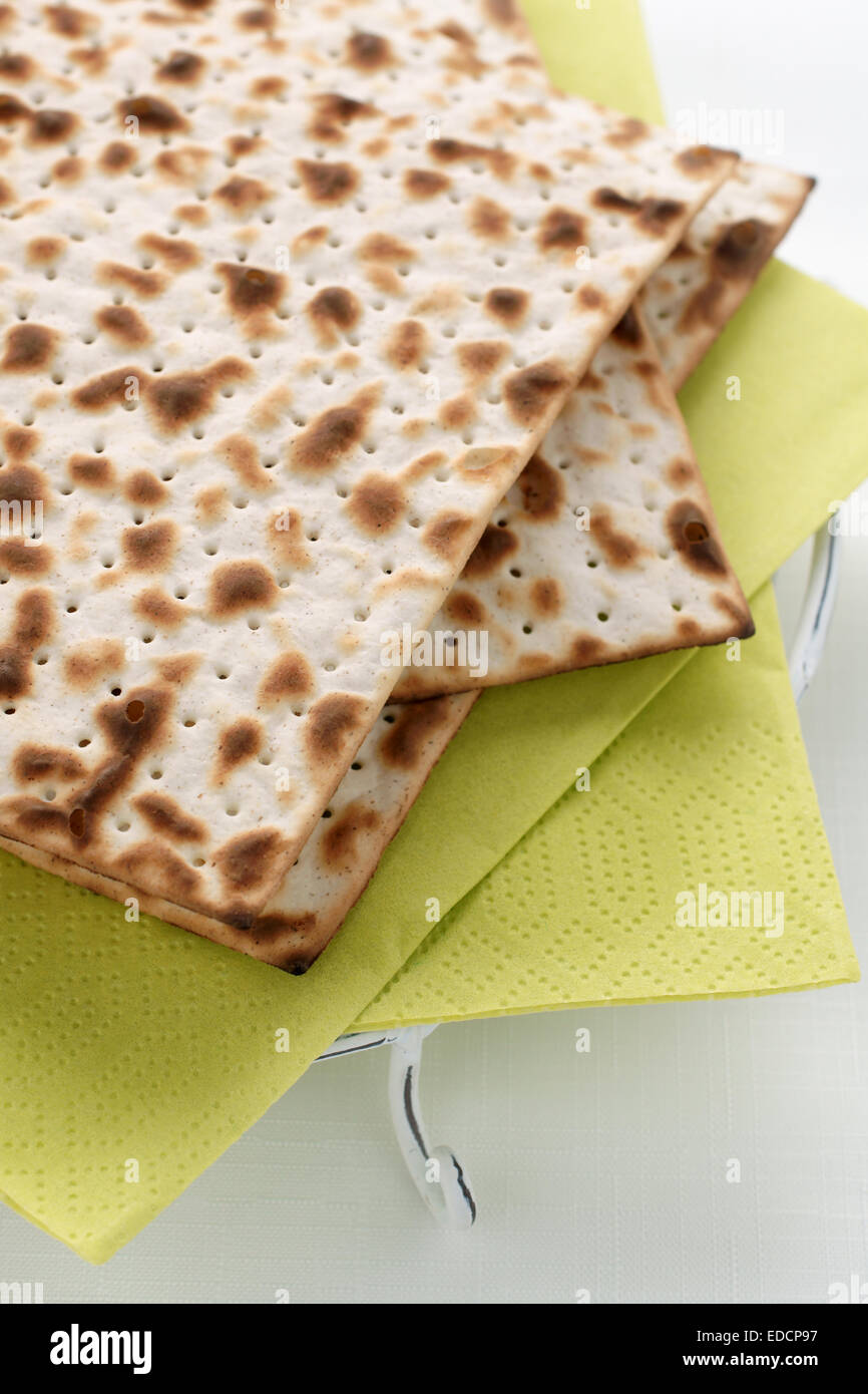 Matzah crackers traditionally eaten during the Passover holiday Stock