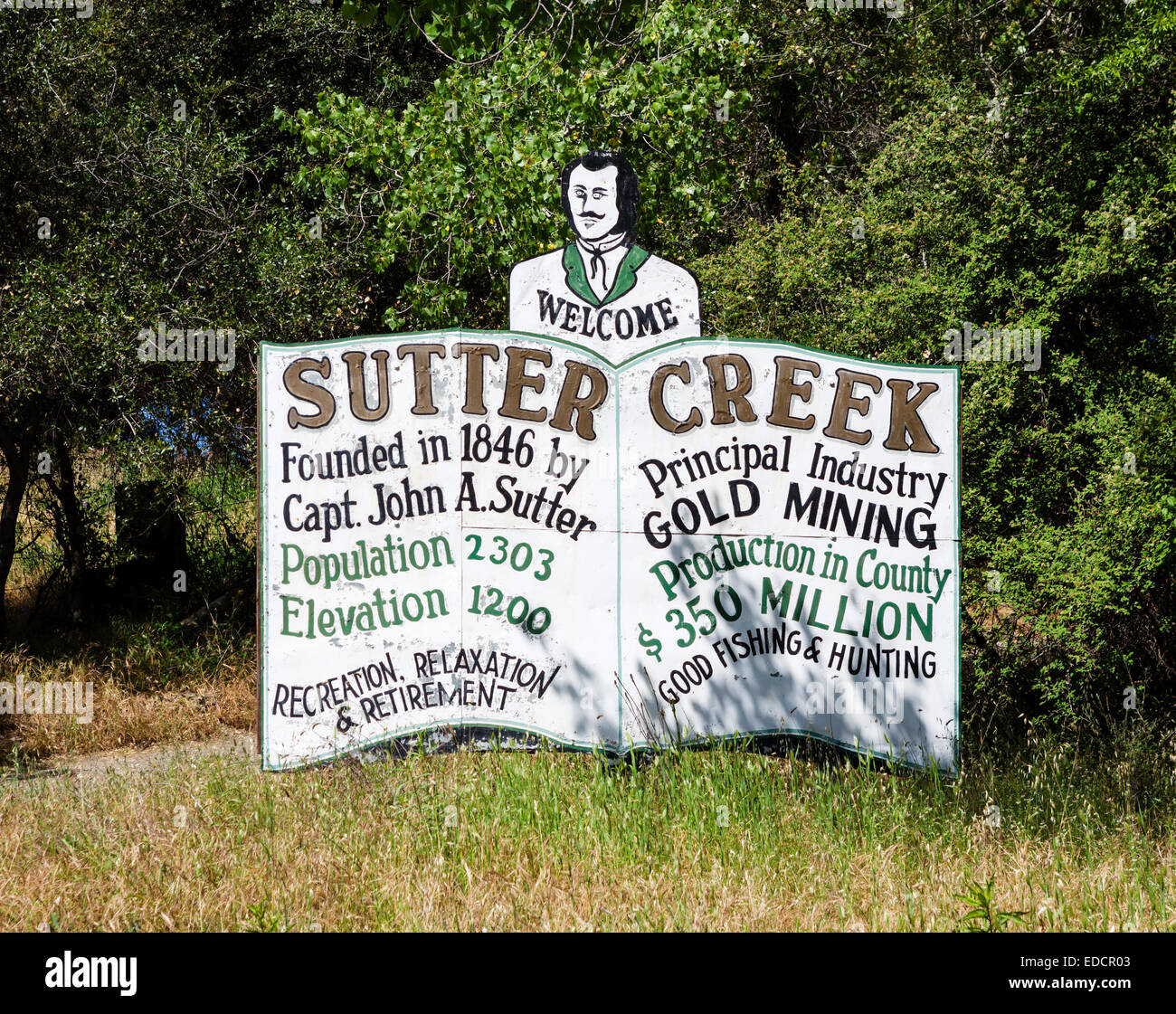 Sign at the entrance to the old gold mining town of Sutter Creek