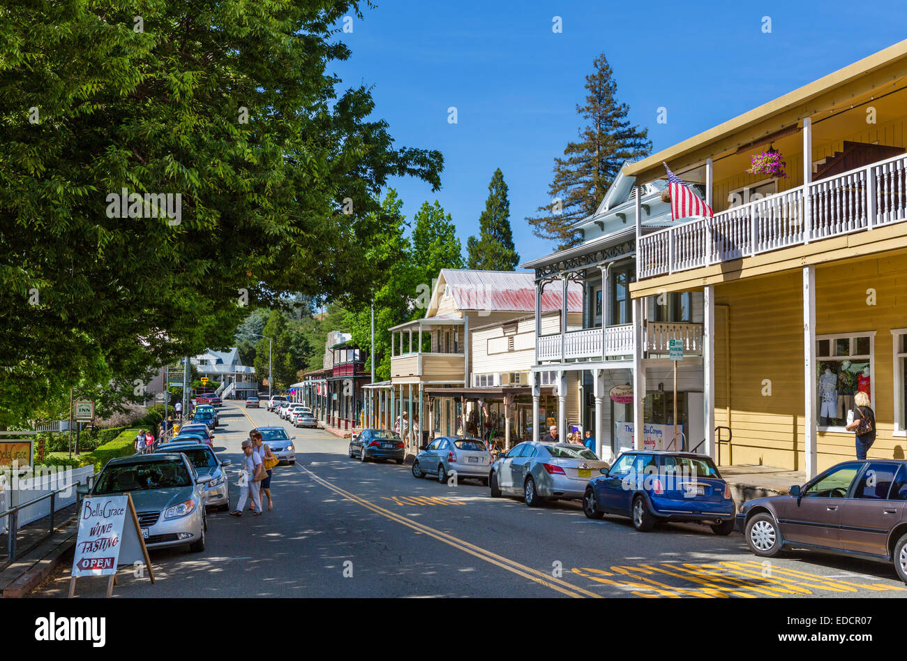 Main Street in the old gold mining town of Sutter Creek, Amador County, Southern Gold Country, California, USA Stock Photo