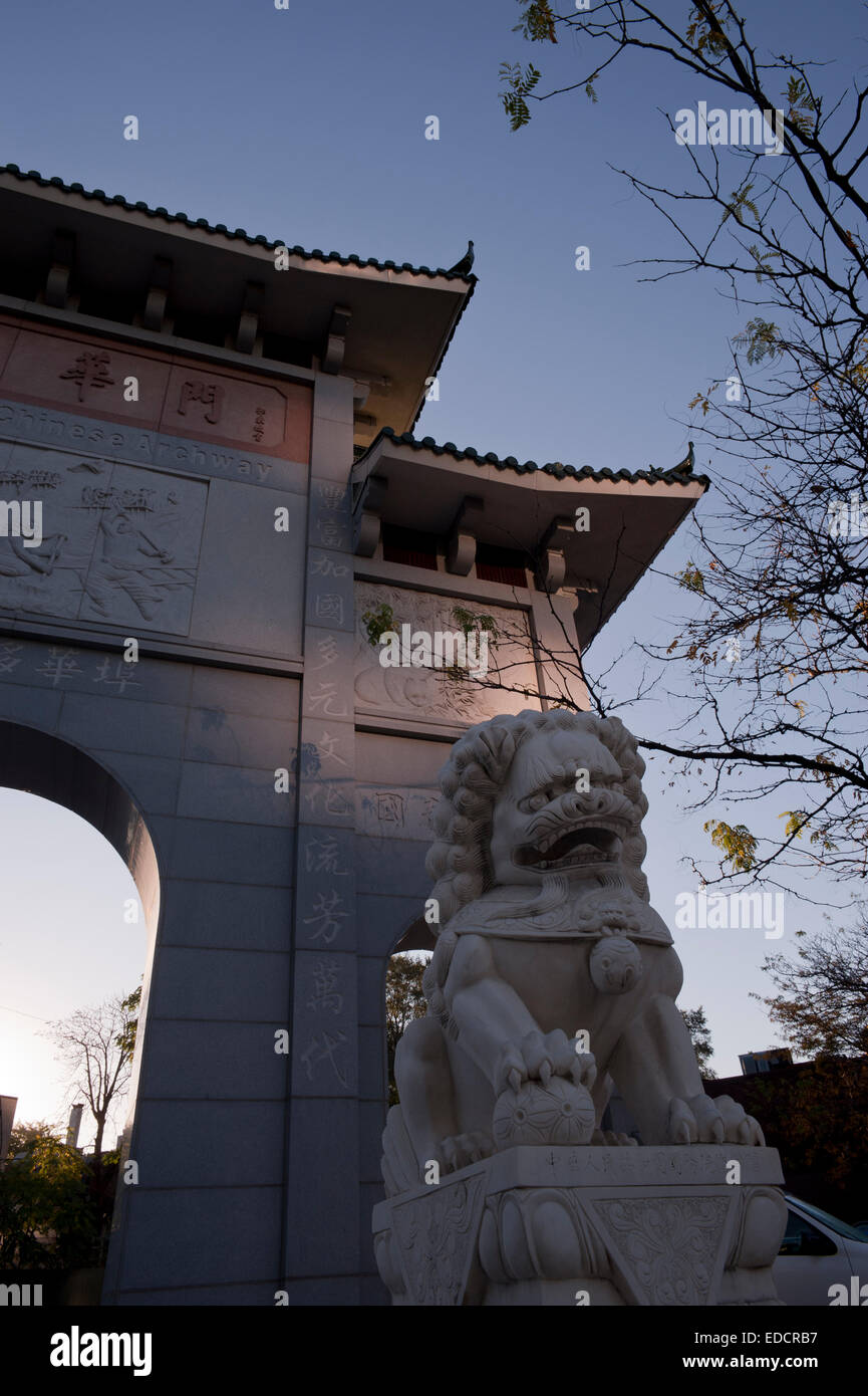 The Zhong Hua Men Archway on Gerrard Street East, East Chinatown, Toronto, Ontario, Canada. Stock Photo