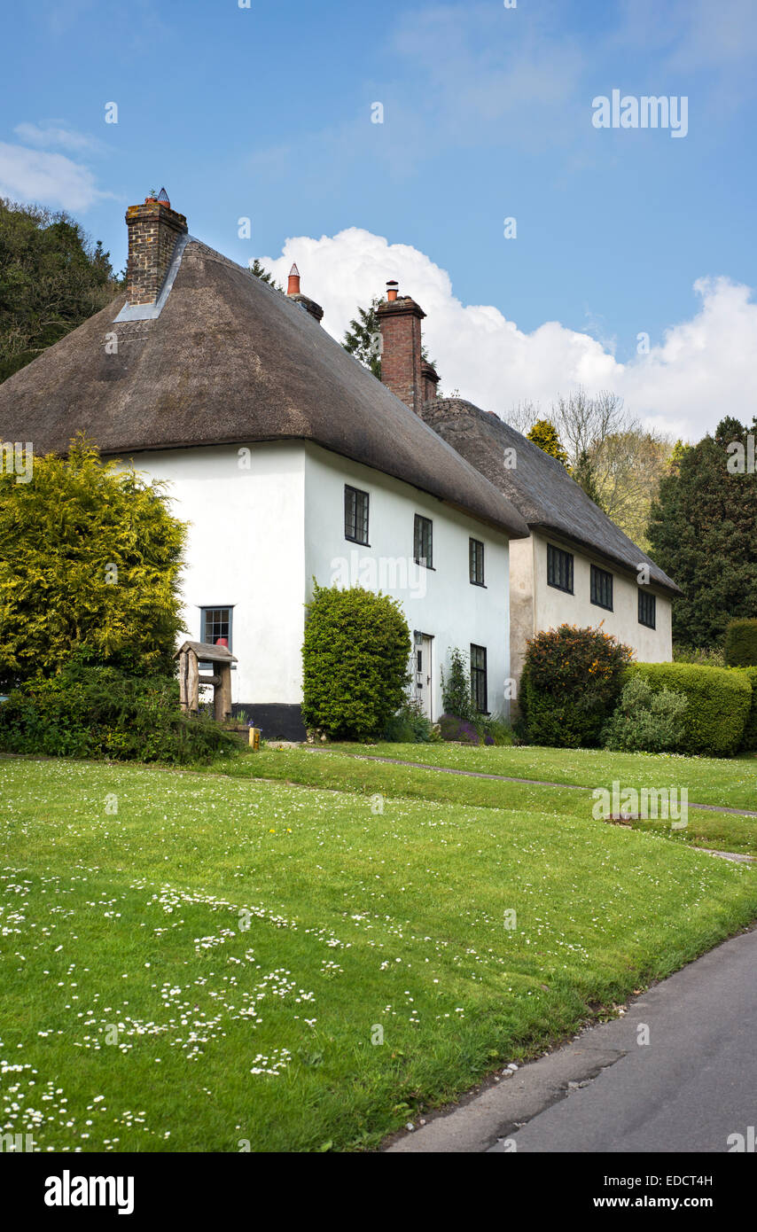Thatched houses in the village of Milton Abbas, Dorset, England, UK