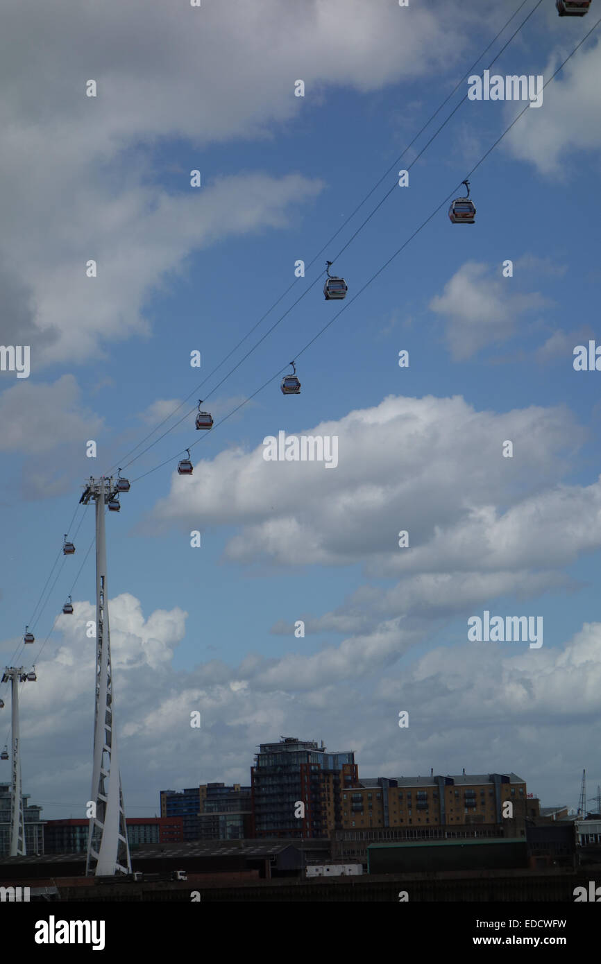 Take to the air on London's only cable car and enjoy a truly unique experience in east London. Enjoy stunning 360-degree views o Stock Photo