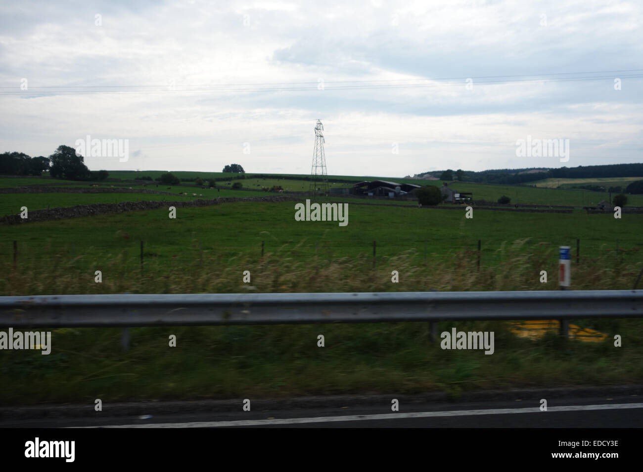 Motorway trip Windsor Glasgow varying conditions M40/M6/M74 July 2014 sun rain wind lots little other traffic  changing scenery Stock Photo