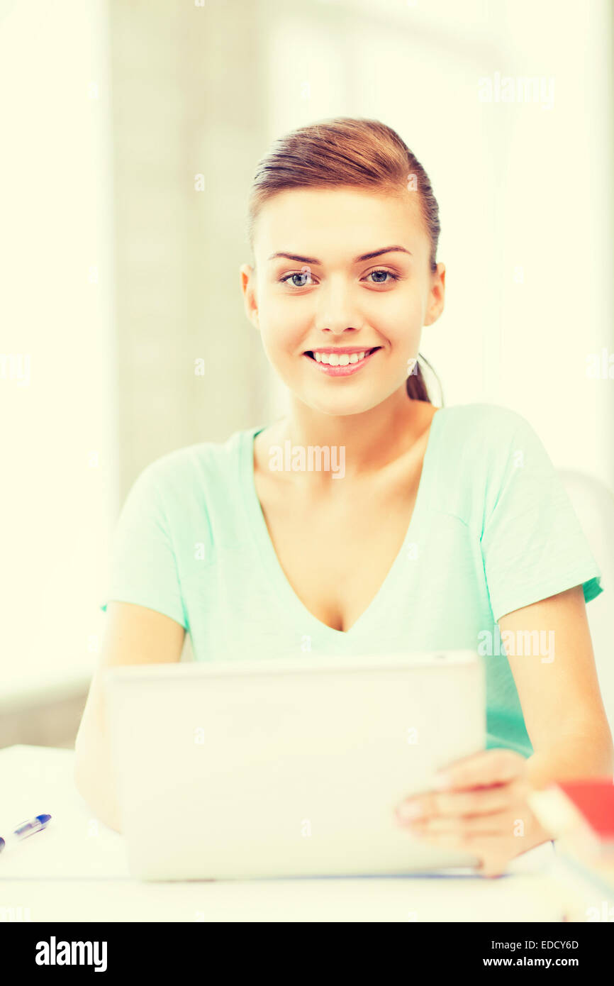 smiling student girl with tablet pc Stock Photo - Alamy