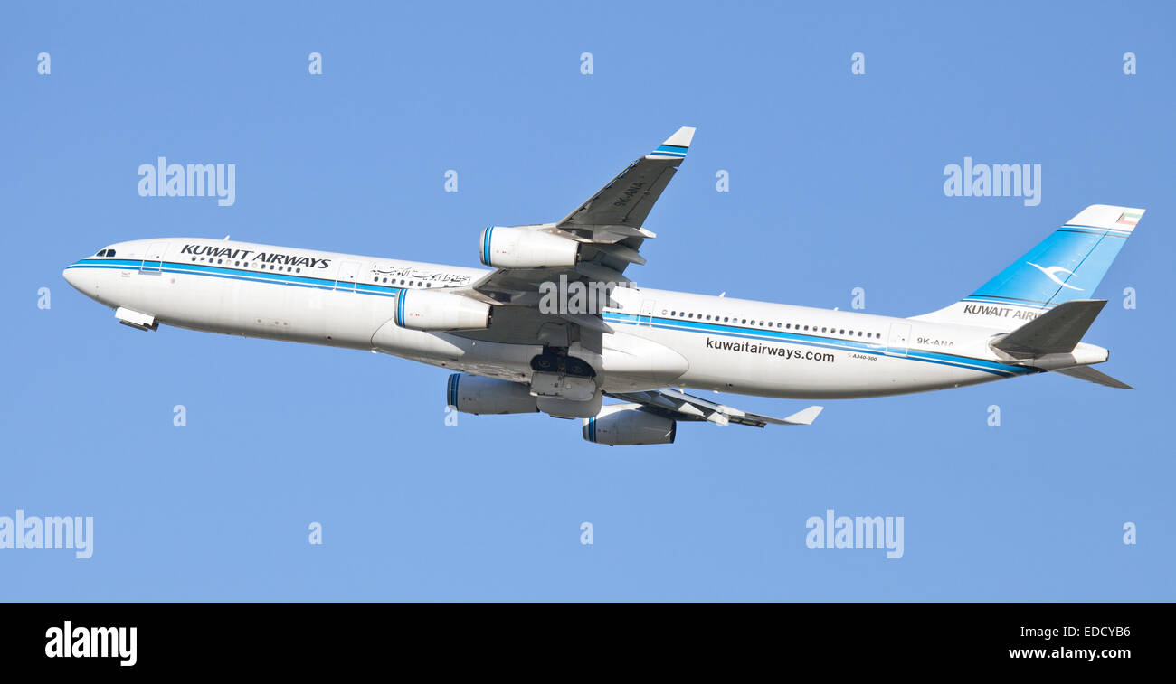 Kuwait Airways Airbus a340 9K-ANA departing London-Heathrow Airport LHR Stock Photo