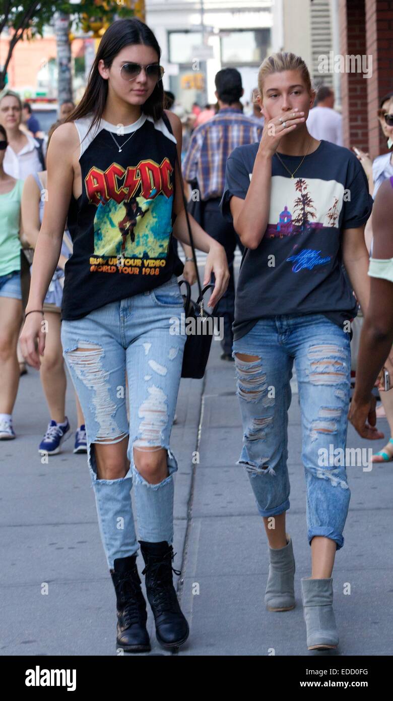 Kendall Jenner Wearing Ripped Pants And An Acdc Top Hangs