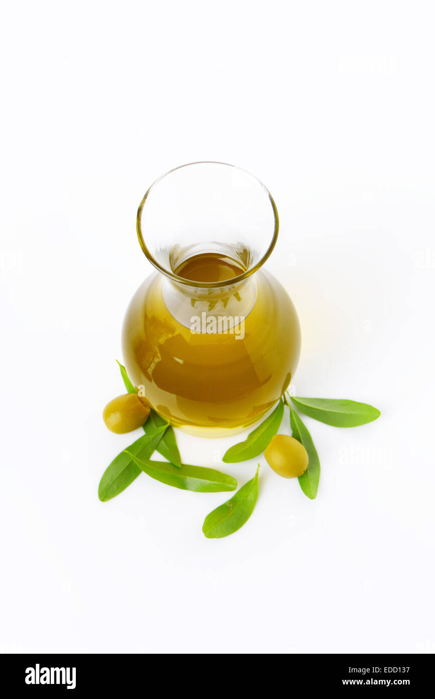 Olive oil in clear glass carafe Stock Photo