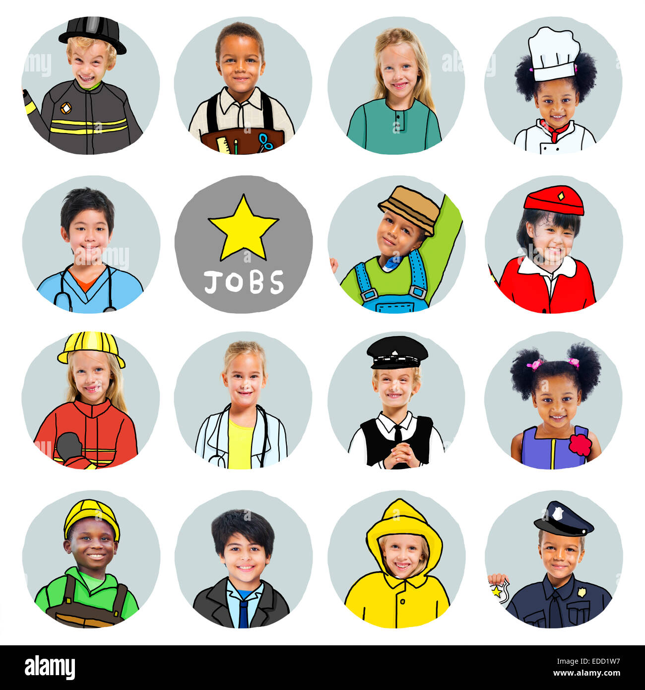Multiethnic group of Children with Various Jobs Concepts Stock Photo