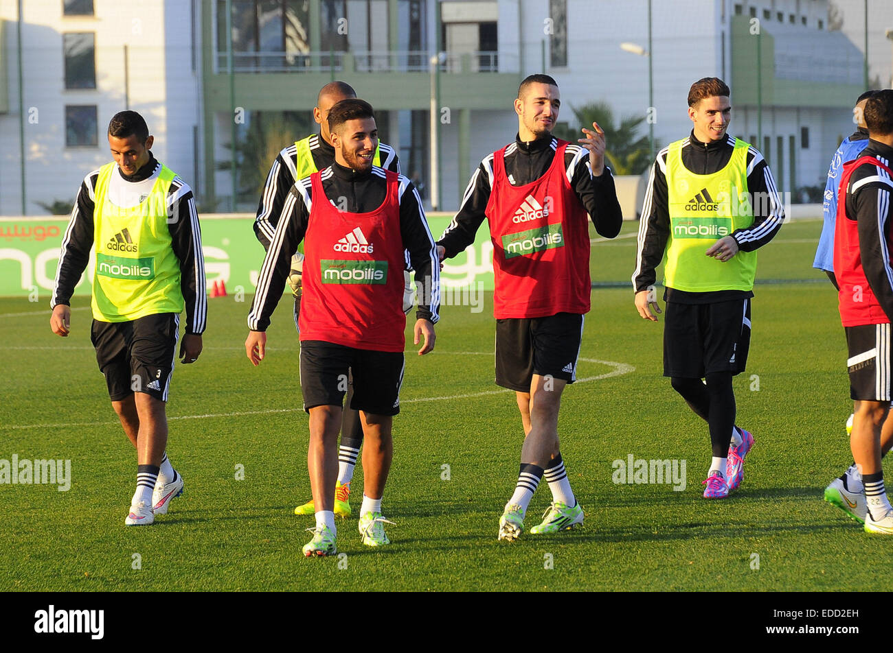 Algiers. 6th Jan, 2015. Algerian national football team players attend a training session in Algiers, capital of Algeria, Jan. 5, 2015. The 2015 Africa Cup of Nations will be held in Equatorial Guinea from Jan. 17 to Feb. 8. © Xinhua/Alamy Live News Stock Photo