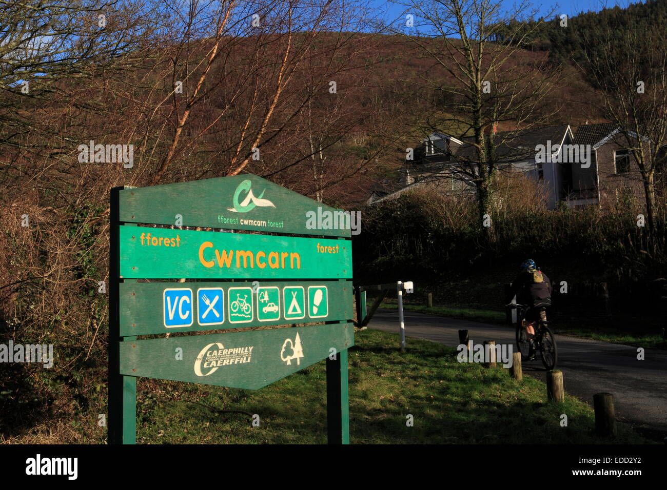 Sign at entrance of Cwmcarn Forest Drive. Stock Photo
