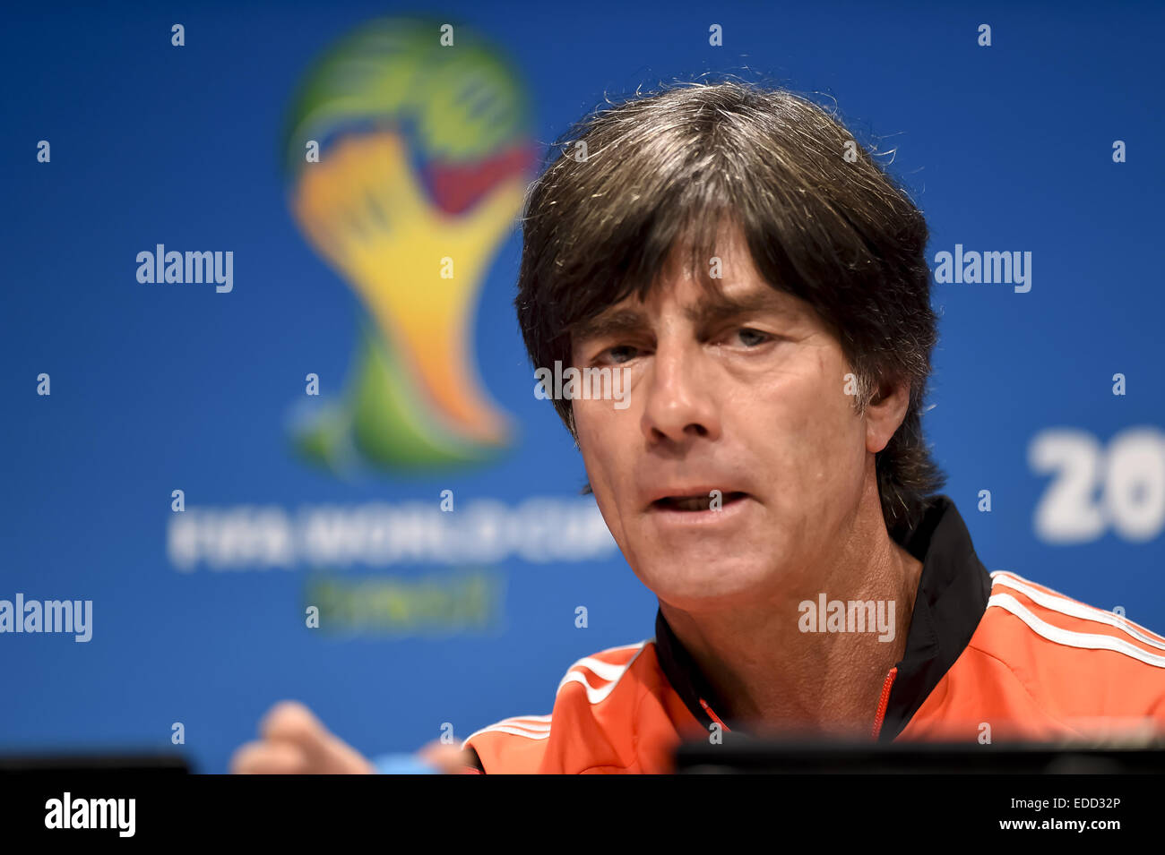 Head coach of Germany Joachim Loew answers to the media during a press conference on the eve of the 2014 FIFA World Cup Brazil Quarter Final match between France and Germany at Estadio Maracana  Featuring: Joachim Loew Where: Rio De Janeiro, Brazil When: Stock Photo