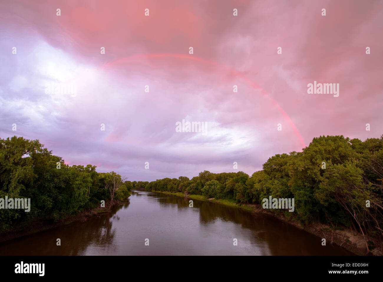 Rainbow above the Minnesota River in the Black Dog Unit of the Minnesota Valley National Wildlife Refuge. Stock Photo